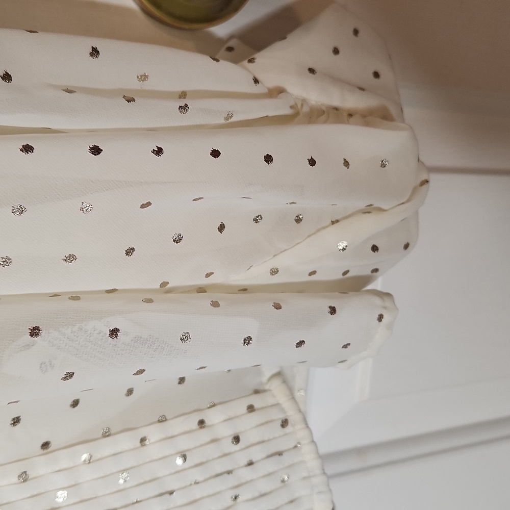 Zara Cream Ivory Gold Polka Dot Pleated Top Size S - Picture 9 of 12